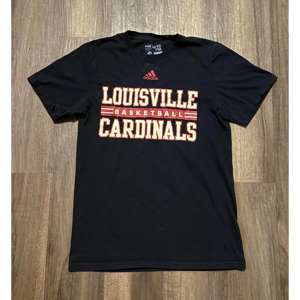 Adidas Louisville Basketball Cardinals T-Shirt Mens Small Black Go-To Tee NCAA